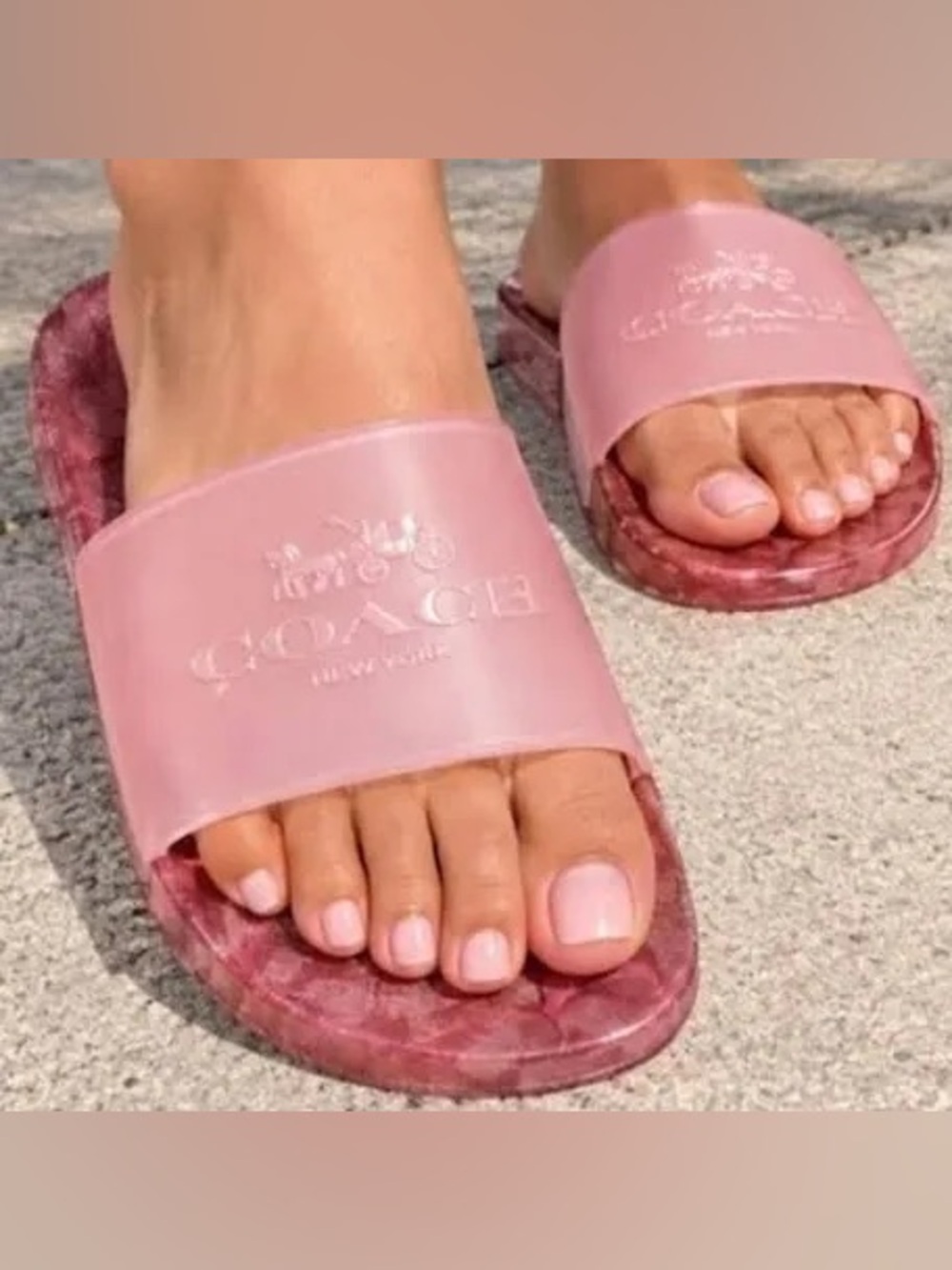 Coach Pink Logo Slide Sandals